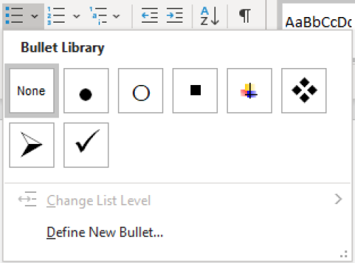 various list styles in microsoft word